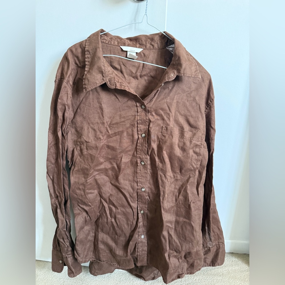 H&M Men's Casual Button-Down Shirt - Brown